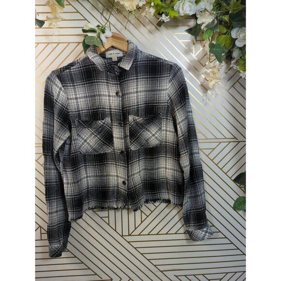 ANTHROPOLOGIE Cloth Stone Women's Plaid Rayon White Black Raw Hem Size Small - Picture 3 of 6